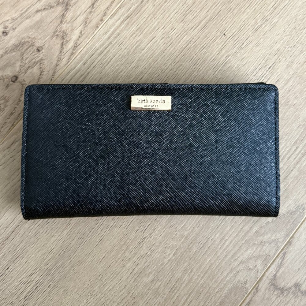 Kate Spade Large Slim Bifold Black Wallet